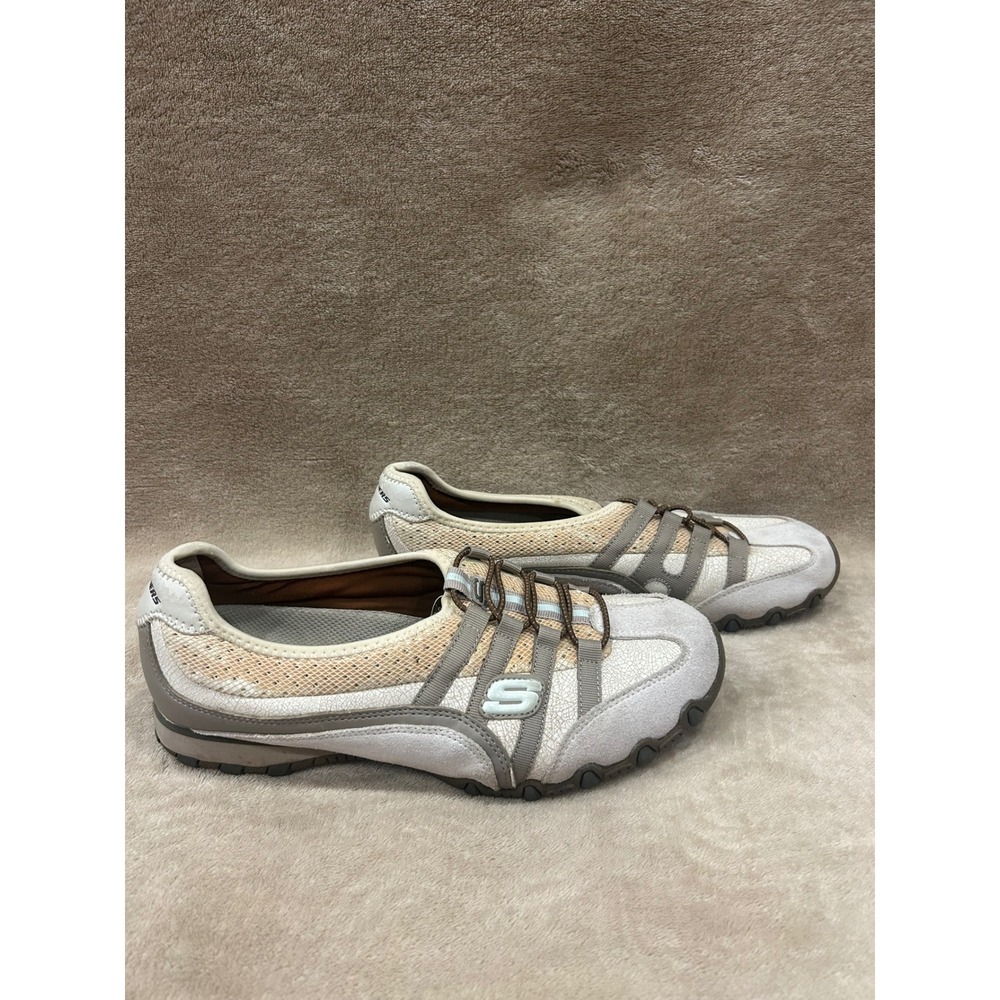 Skechers Bikers Point Blank Womens 8 Taupe Cream Bungee Slip On Shoes Sneakers